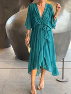 Tamsin | Silk V-Neck Maxi Dress for Weddings & Evening