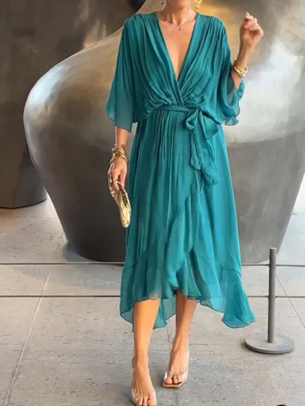 Tamsin | Silk V-Neck Maxi Dress for Weddings & Evening
