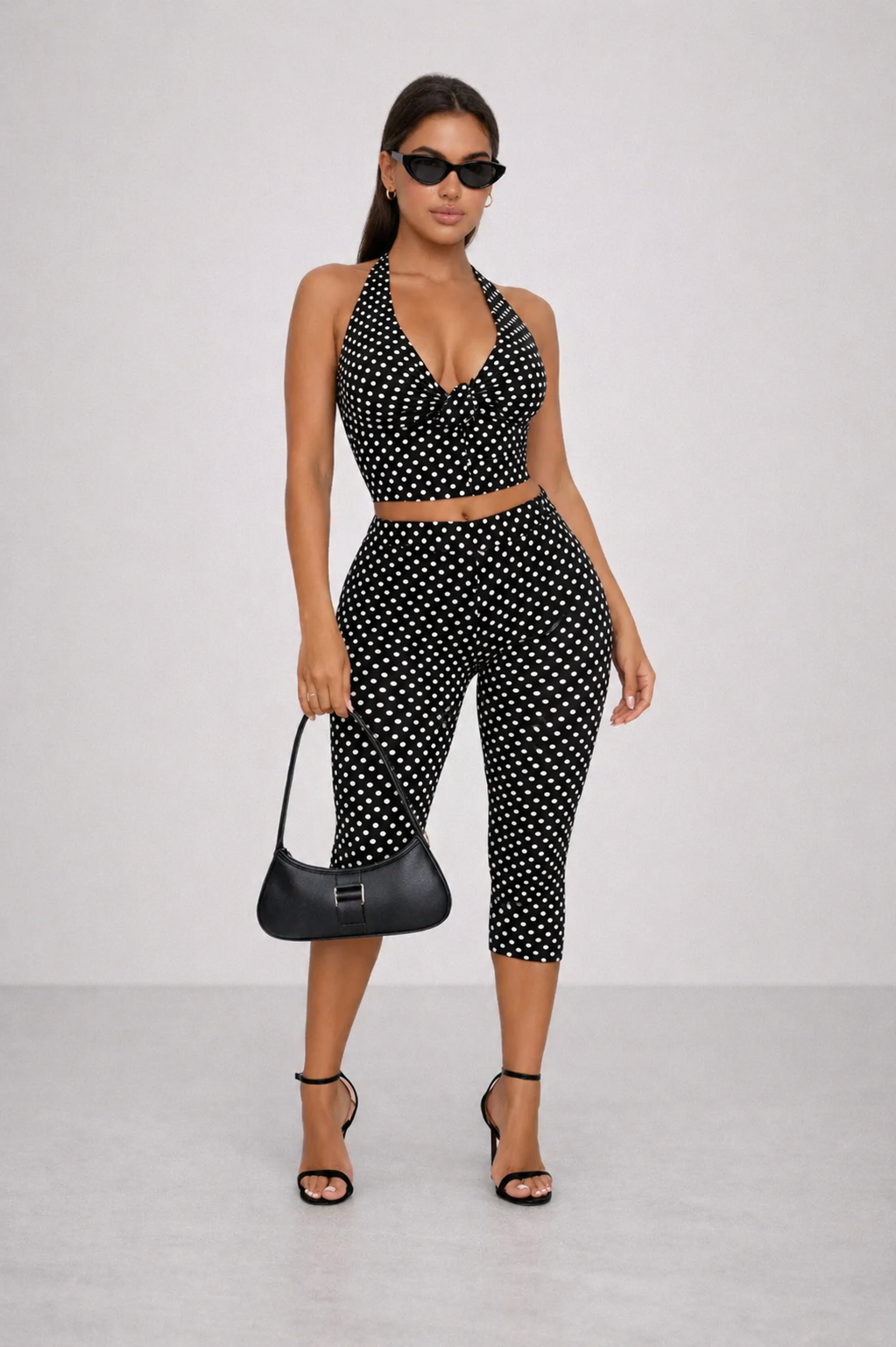 Floriane | Bandage Capri Set Polka Dot Halter Two Piece