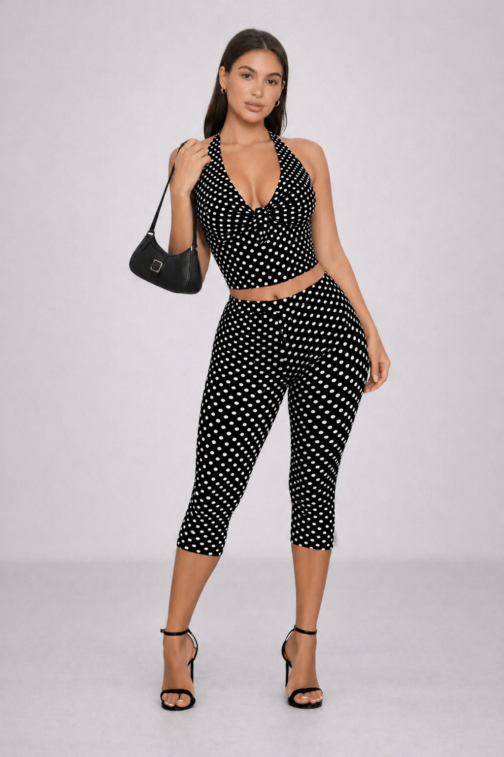 Floriane | Bandage Capri Set Polka Dot Halter Two Piece
