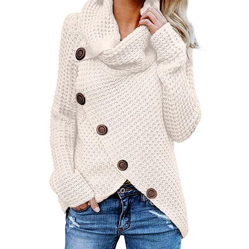 Theodora | Black White Cashmere Knit Cowl Neck Roll V Jumpers — White