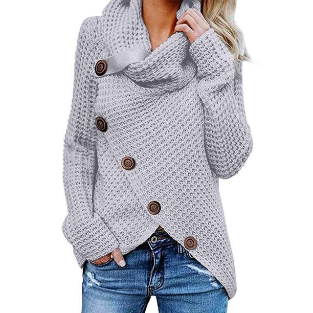 Theodora | Black White Cashmere Knit Cowl Neck Roll V Jumpers — Grey