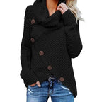 Theodora | Black White Cashmere Knit Cowl Neck Roll V Jumpers — Black