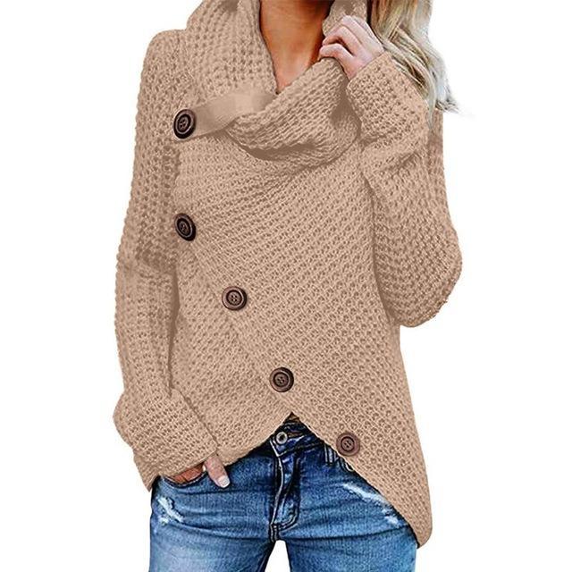 Theodora | Black White Cashmere Knit Cowl Neck Roll V Jumpers — Brown