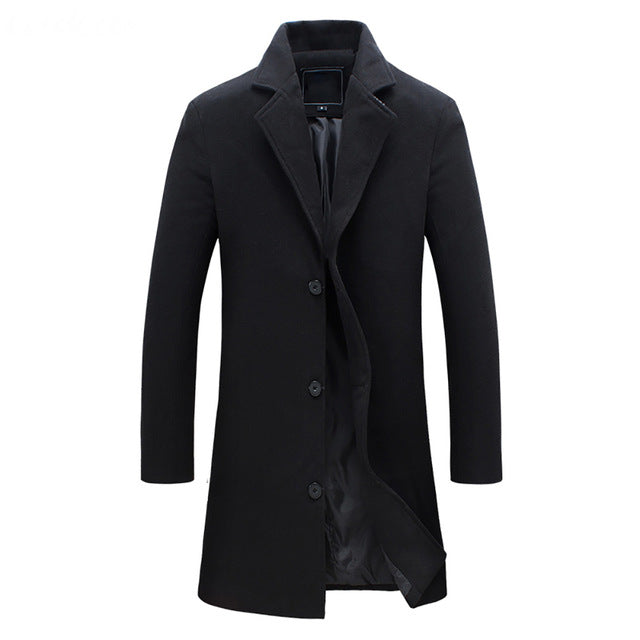 Dermot | Classic Long Winter Trench Coat for Men — Black