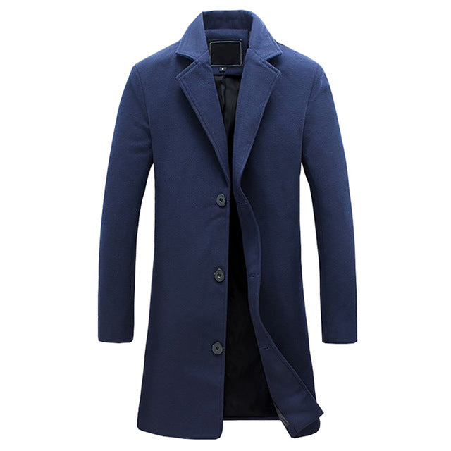Dermot | Classic Long Winter Trench Coat for Men — Navy Blue