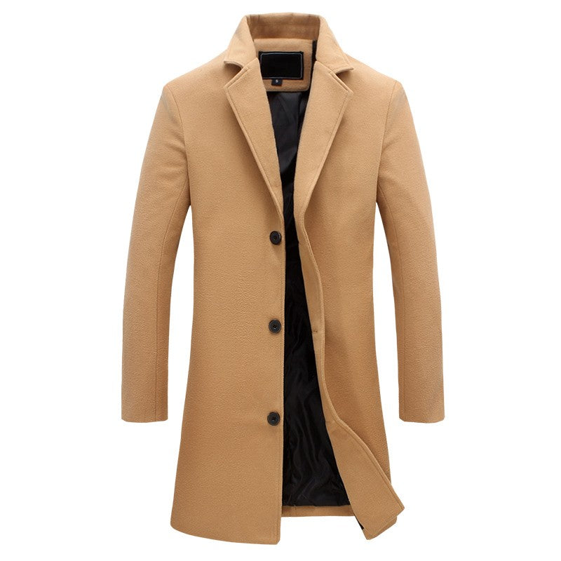 Dermot | Classic Long Winter Trench Coat for Men — Khaki