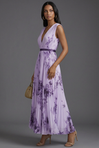 Bridget | Floral Pleated V-Neck Midi Bridesmaid Dresses