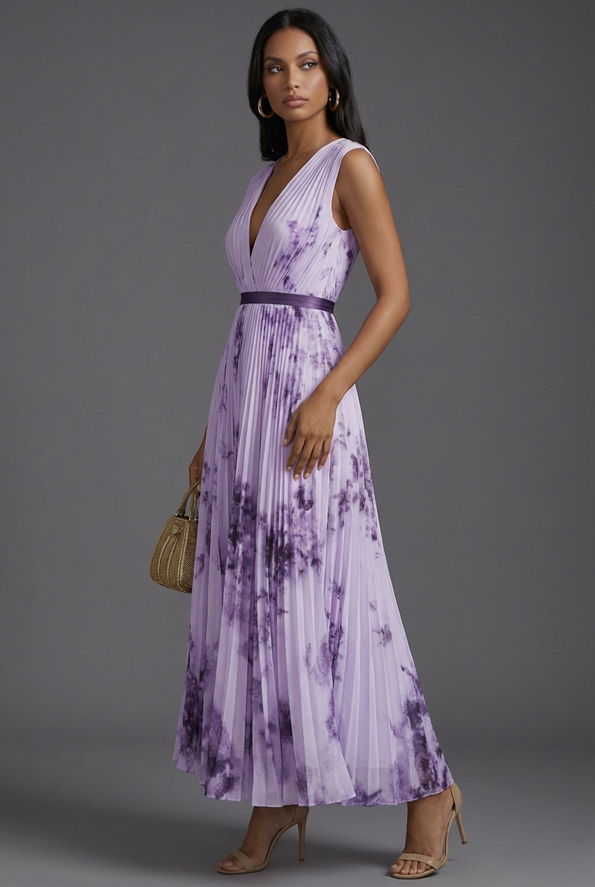 Bridget | Floral Pleated V-Neck Midi Bridesmaid Dresses