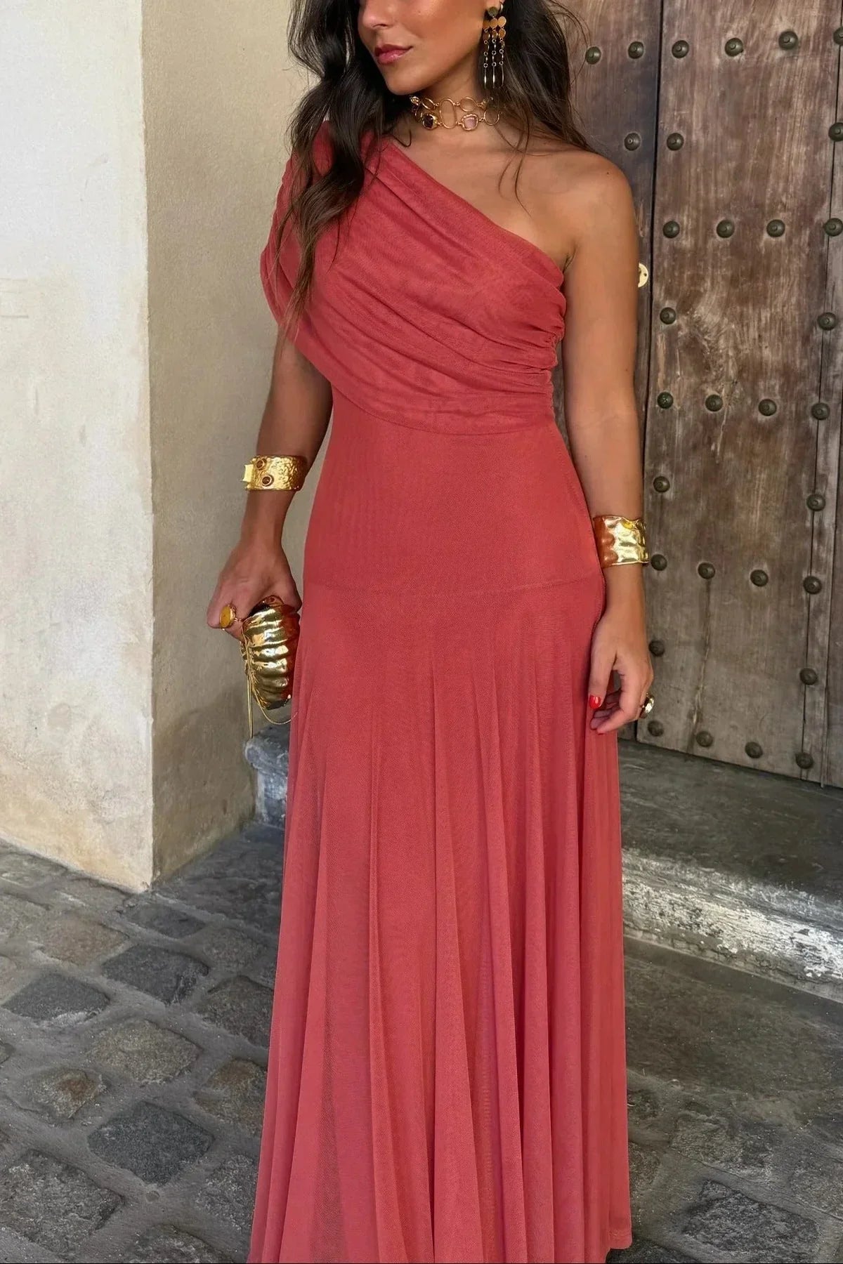 Tatiana | Pleated One-Shoulder Maxi Summer Occasion Dress