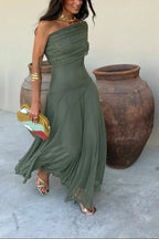 Tatiana | Pleated One-Shoulder Maxi Summer Occasion Dress