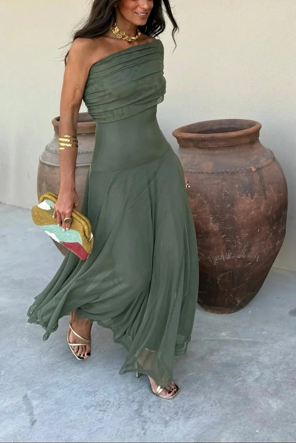Tatiana | Pleated One-Shoulder Maxi Summer Occasion Dress
