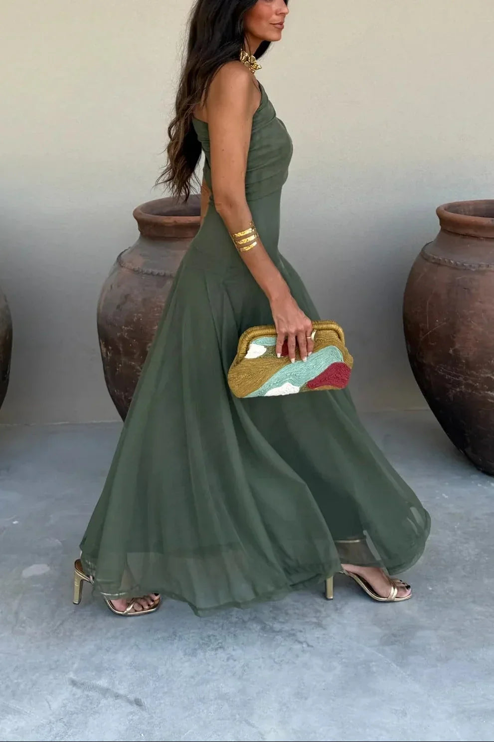 Tatiana | Pleated One-Shoulder Maxi Summer Occasion Dress