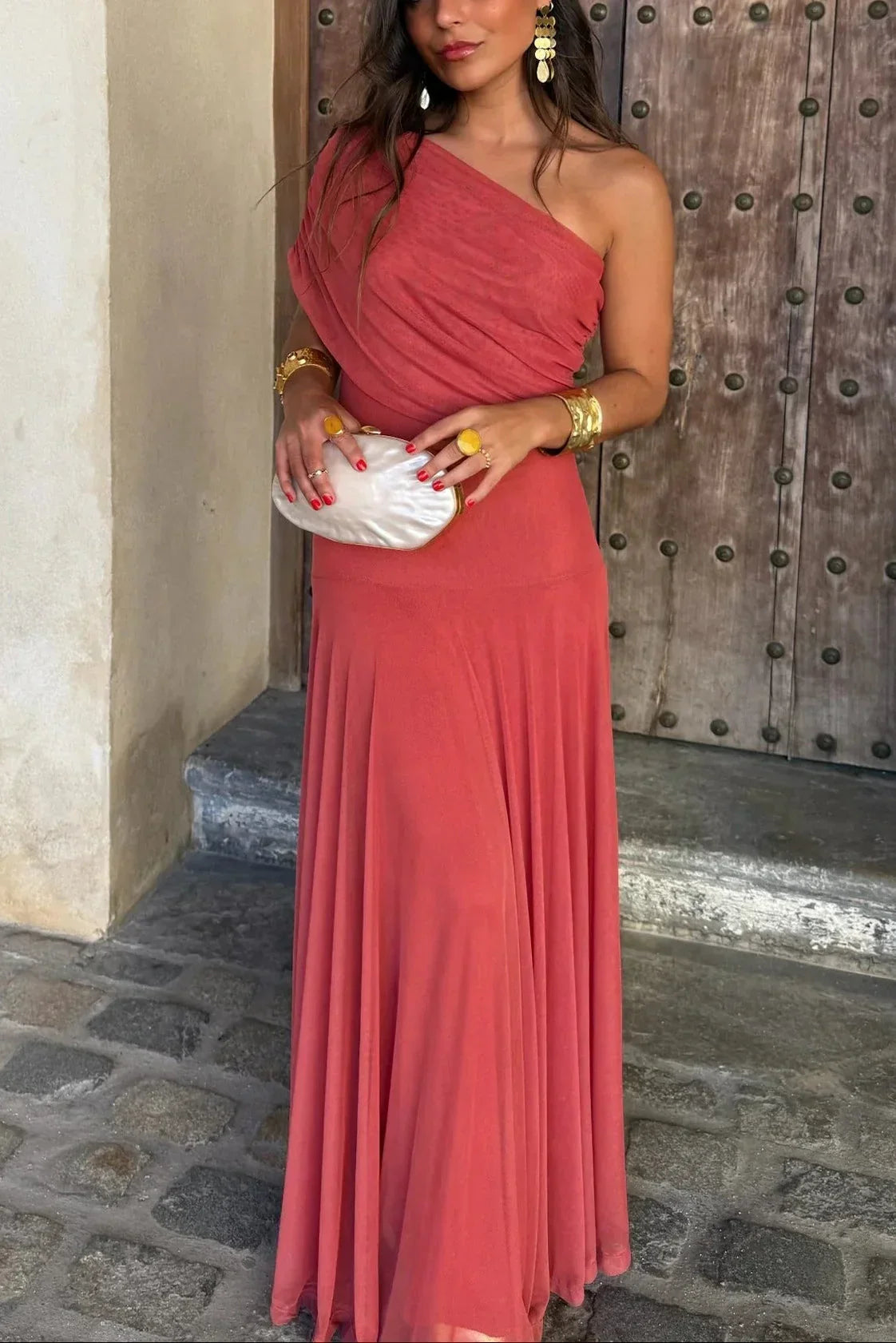 Tatiana | Pleated One-Shoulder Maxi Summer Occasion Dress