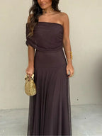 Katarina | Chocolate Off Shoulder Maxi Dress Occasion Wear