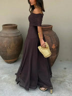 Katarina | Chocolate Off Shoulder Maxi Dress Occasion Wear