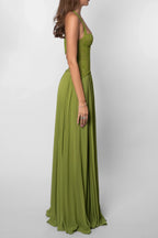 Xanthe | Sage Green Pleated Corset Maxi Evening Dress