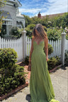 Xanthe | Sage Green Pleated Corset Maxi Evening Dress