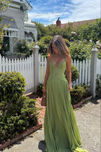 Aurelia | Pleated Corset Maxi Dress Green Occasion Wear