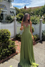 Aurelia | Pleated Corset Maxi Dress Green Occasion Wear