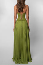 Aurelia | Pleated Corset Maxi Dress Green Occasion Wear