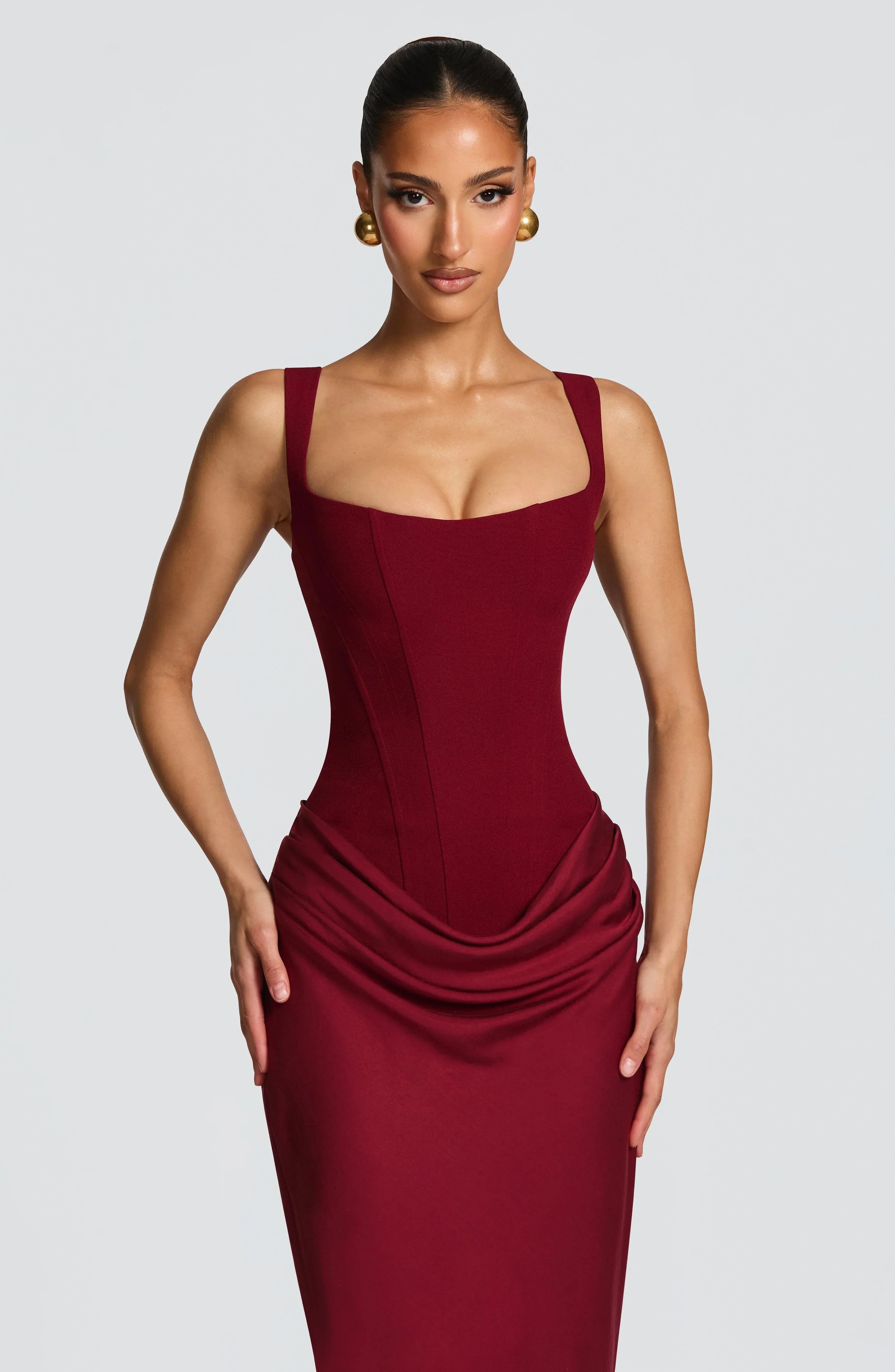 Eloise | Square Neck Bodycon Maxi Dress Open Back Evening Gown