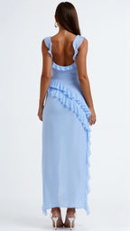 Bryony | Square Neck Ruched Asymmetric Maxi Evening Dress
