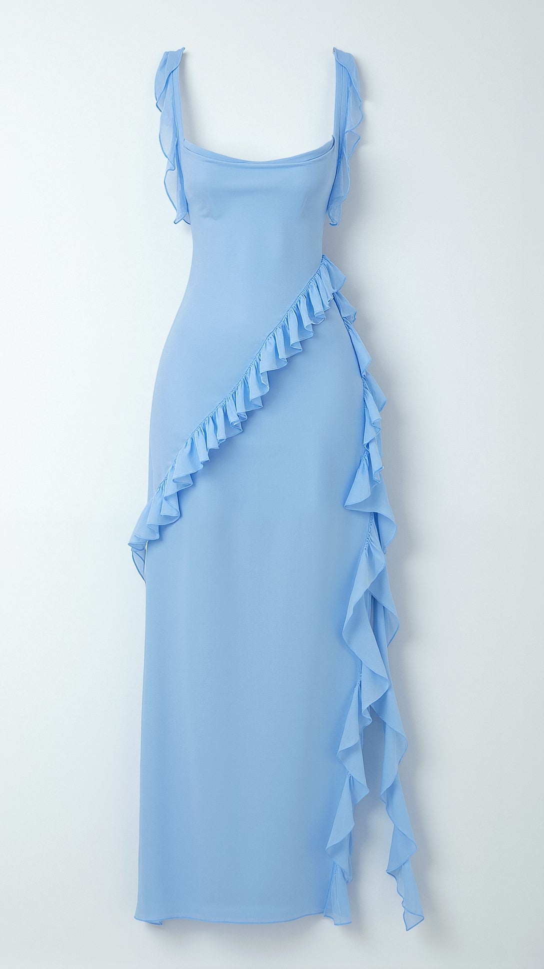 Bryony | Square Neck Ruched Asymmetric Maxi Evening Dress