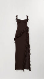 Bryony | Square Neck Ruched Asymmetric Maxi Evening Dress