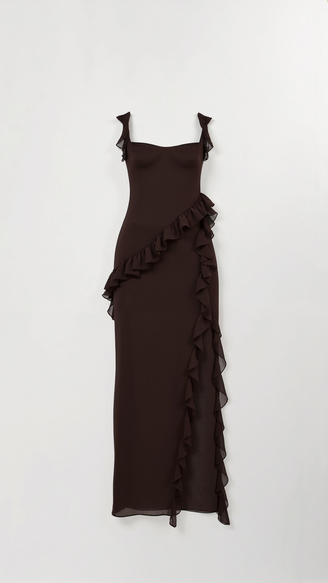 Bryony | Square Neck Ruched Asymmetric Maxi Evening Dress