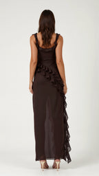 Bryony | Square Neck Ruched Asymmetric Maxi Evening Dress