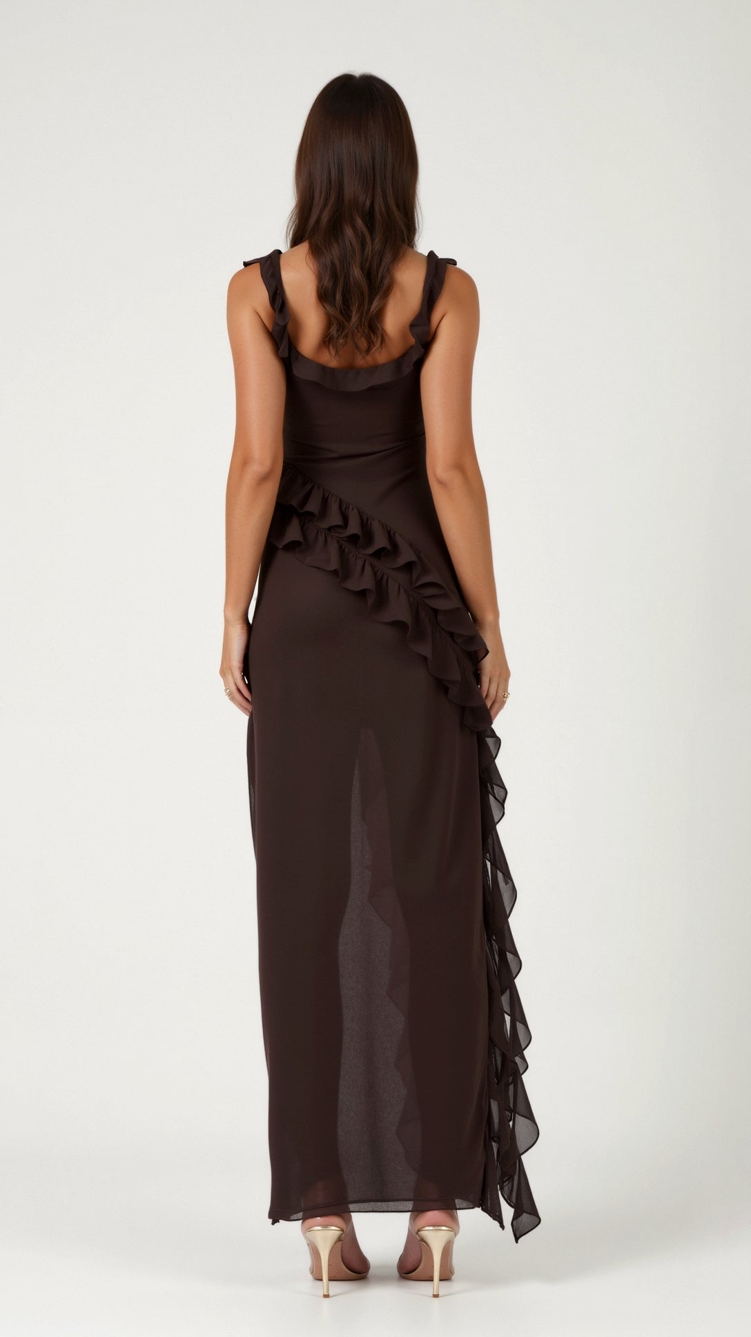 Bryony | Square Neck Ruched Asymmetric Maxi Evening Dress