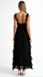 Bryony | Square Neck Ruched Asymmetric Maxi Evening Dress