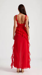 Bryony | Square Neck Ruched Asymmetric Maxi Evening Dress