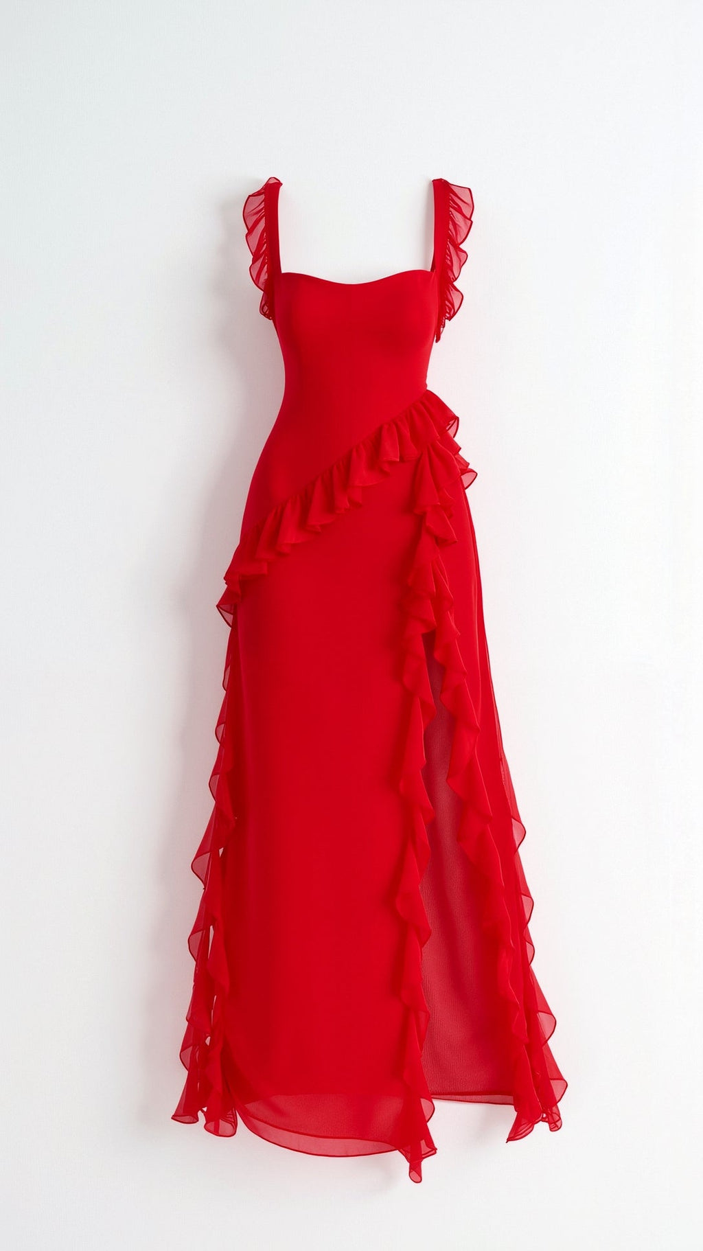 Bryony | Square Neck Ruched Asymmetric Maxi Evening Dress