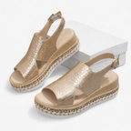 Dominique | Supportive Comfort Wedge Sandals with Metallic Finish