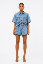 Vivienne | Women's Denim Two Piece Shirt & High-Waist Shorts Set