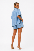 Vivienne | Women's Denim Two Piece Shirt & High-Waist Shorts Set