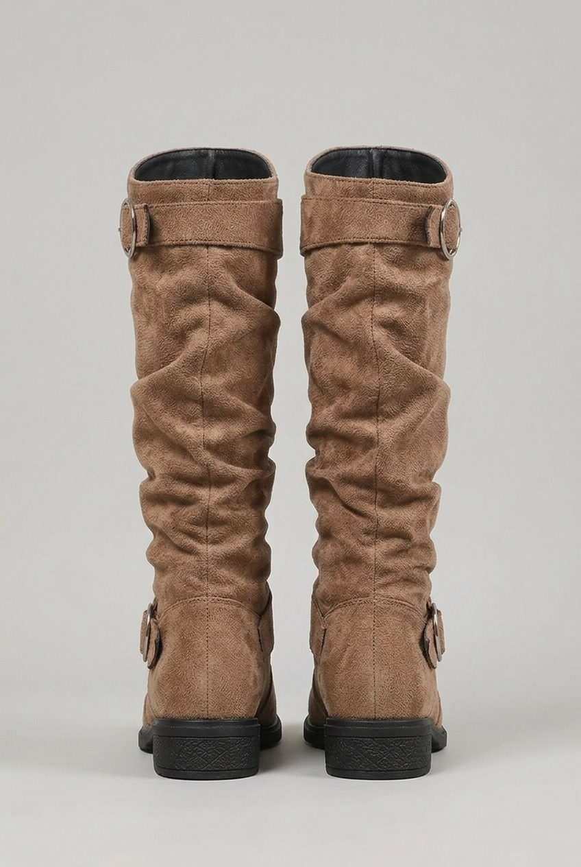 Lucinda | Chunky Black Leather Block Heel Knee High Boots