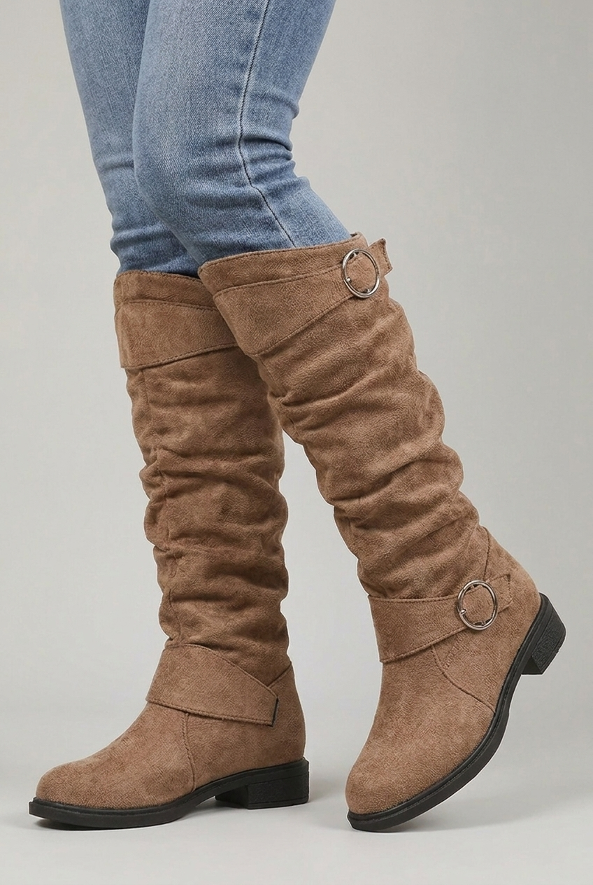 Lucinda | Chunky Black Leather Block Heel Knee High Boots