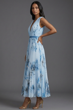 Bridget | Floral Pleated V-Neck Midi Bridesmaid Dresses