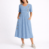 Lavinia | Striped Babydoll Midi Dress In Blue Beige Grey