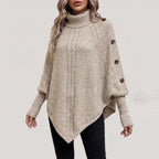 Cosima | Oversized Cable Knit Chunky Turtleneck Long Cardigan Sweater — Blue