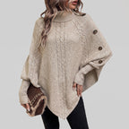 Cosima | Oversized Cable Knit Chunky Turtleneck Long Cardigan Sweater — Khaki