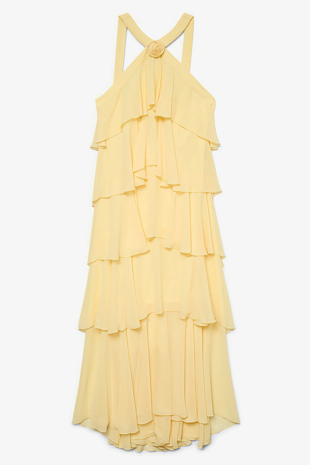 Camille | Layered Halter Neck Yellow Maxi Dress For Occasions