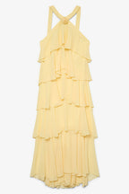Camille | Layered Halter Neck Yellow Maxi Dress For Occasions