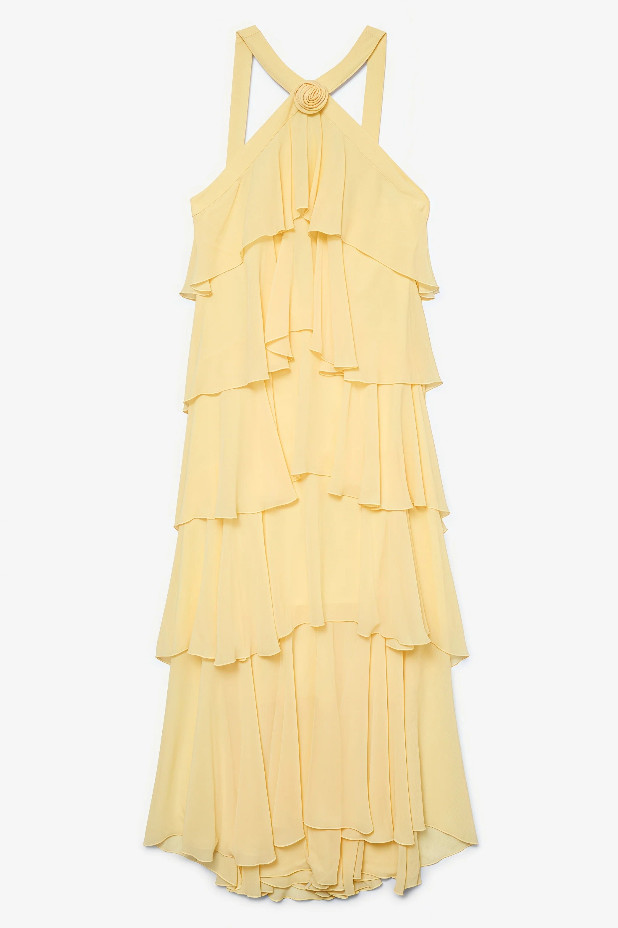 Camille | Layered Halter Neck Yellow Maxi Dress For Occasions