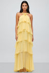Camille | Layered Halter Neck Yellow Maxi Dress For Occasions