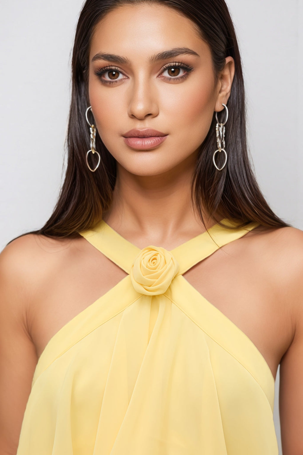 Camille | Layered Halter Neck Yellow Maxi Dress For Occasions