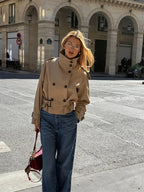 Genevieve | Women's Beige Short Trench Coat City Chic Jacket